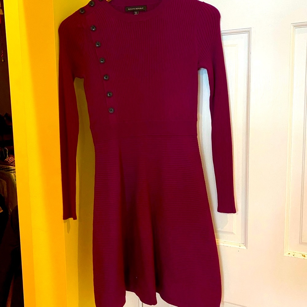 Banana Republic, magenta, A-line sweater dress.